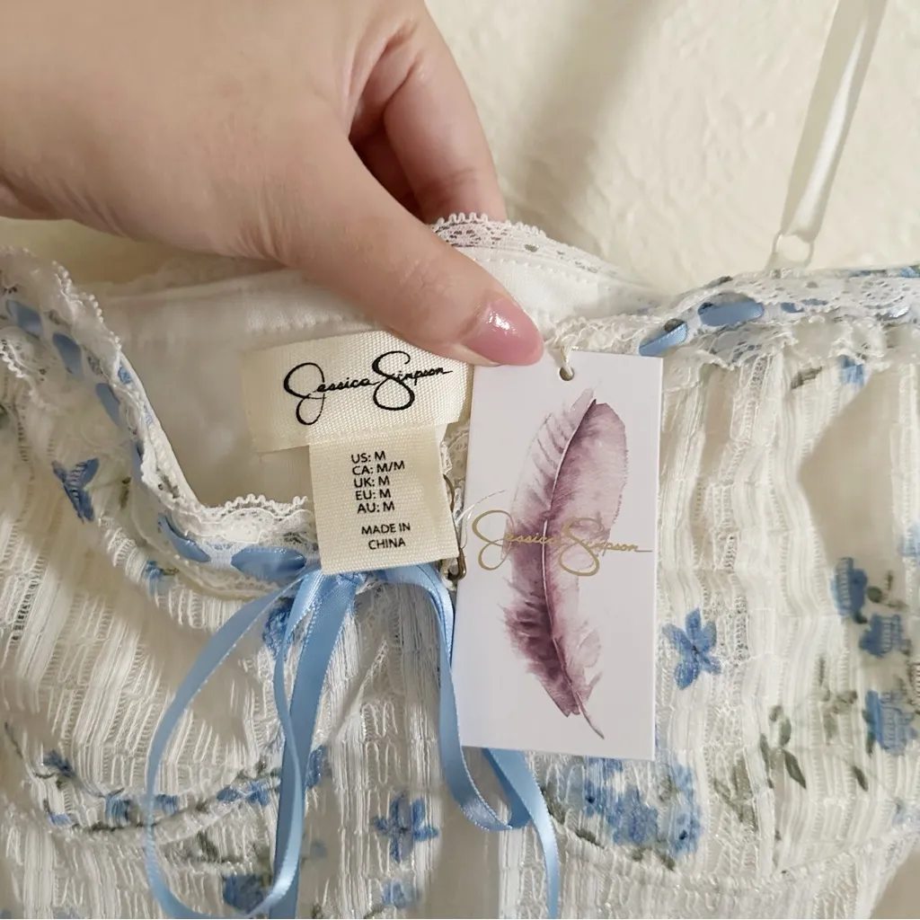 Jessica Simpson Blue Floral Lace Mini Dress - Image 4