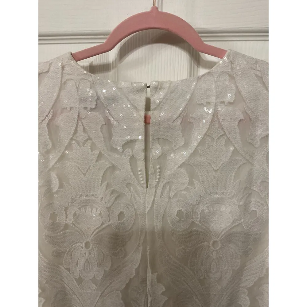 NWOT English Factory White Sequin Party Crop Fringe Top, L - Image 6