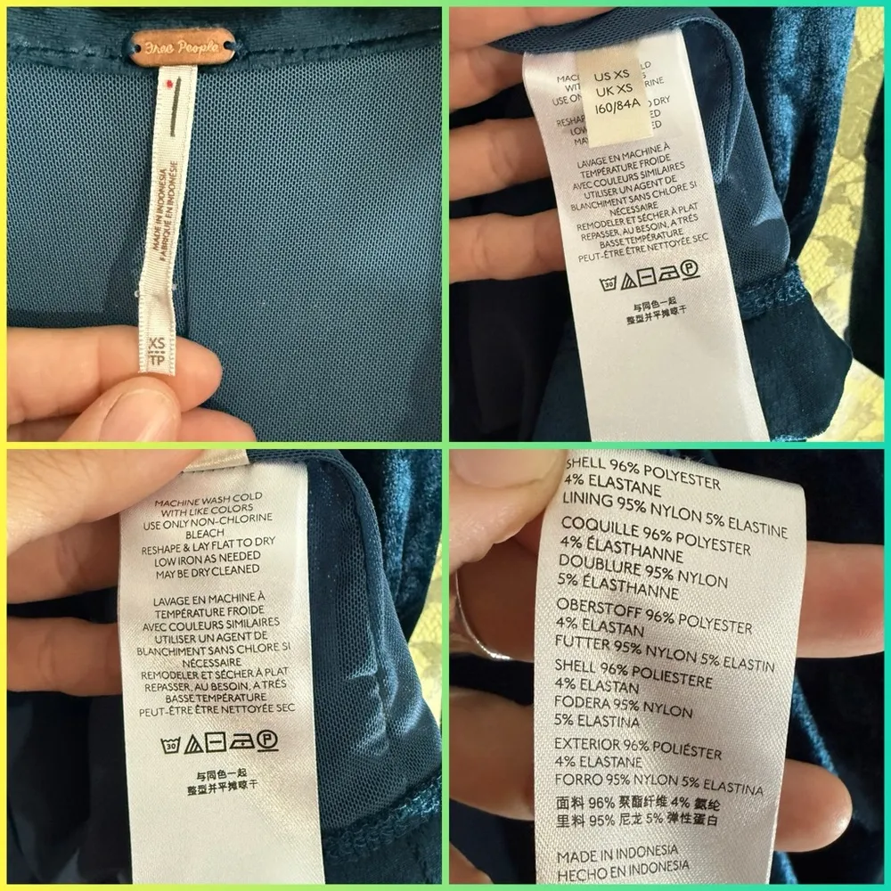 Free People NWOT Shayla Rouched Blue Velvet Long Sleeve Mini Dress - Image 3