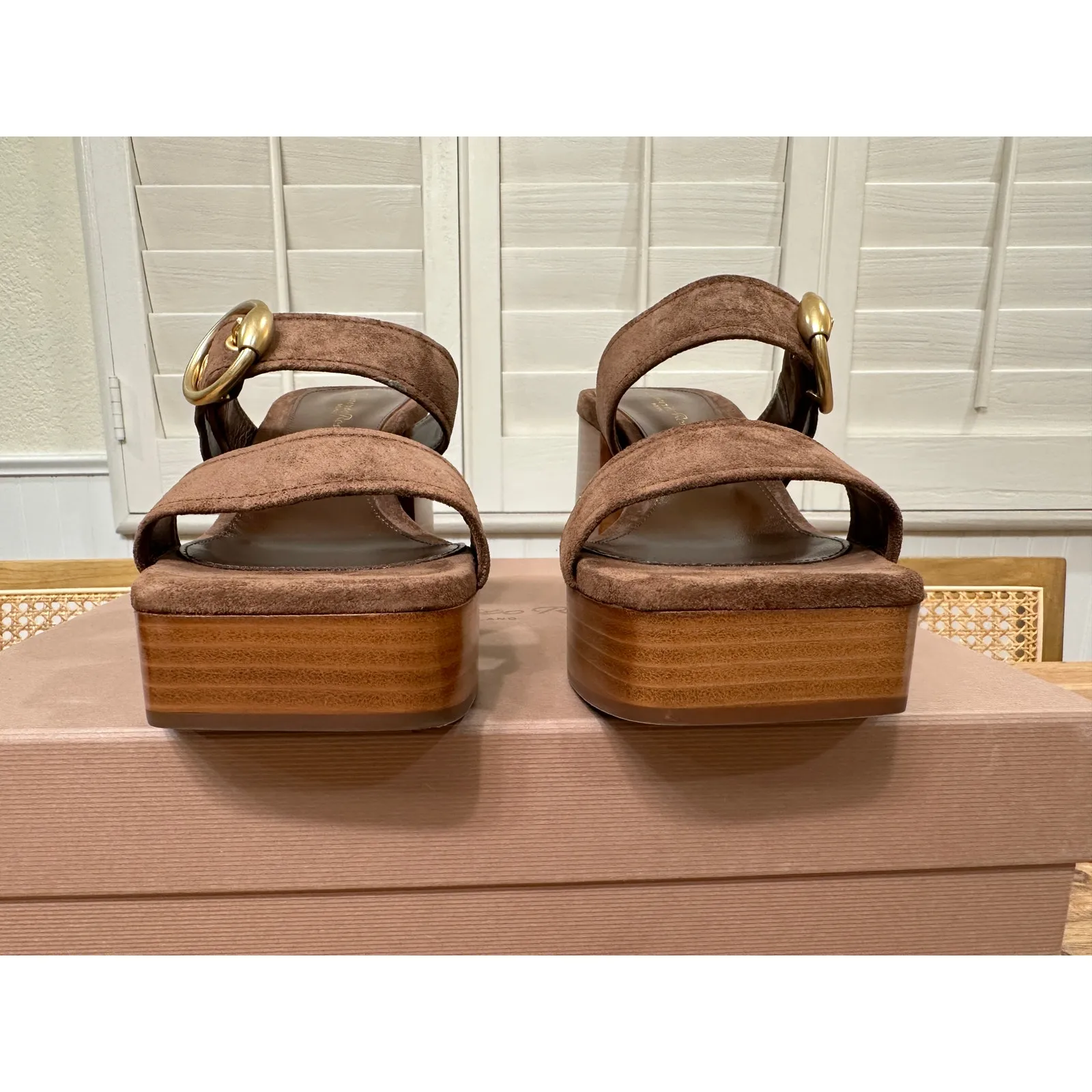 Gianvito Rossi Suede Buckle Dual-Band Platform Slide Sandals 7.5 US 37.5 EU NIB - Image 8