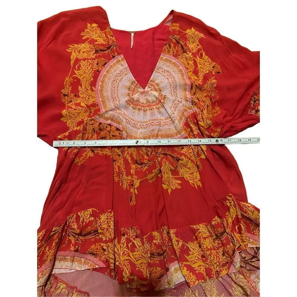 Free People Sunset Dreams printed flare sleeve blouse sz Small red - Image 13
