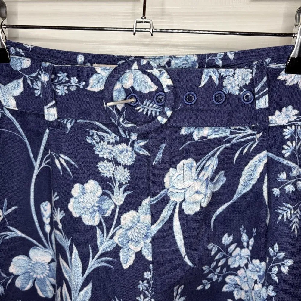 Laura Ashley Branch Toile Blue Cotton Navy Blue and White Floral Linen Shorts 8 - Image 3