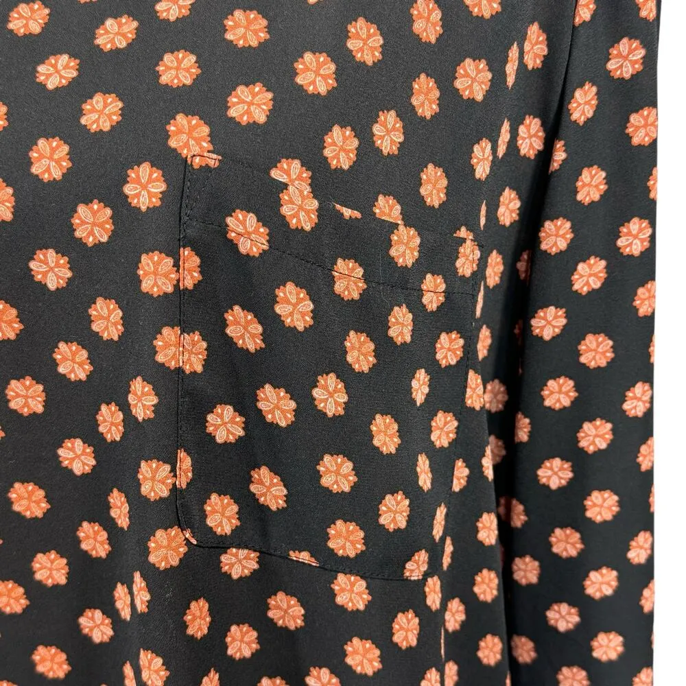 Ann Taylor LOFT X-Large Top Hi-Low Long Roll-Tab Sleeve Lightweight Pocket Black - Image 2