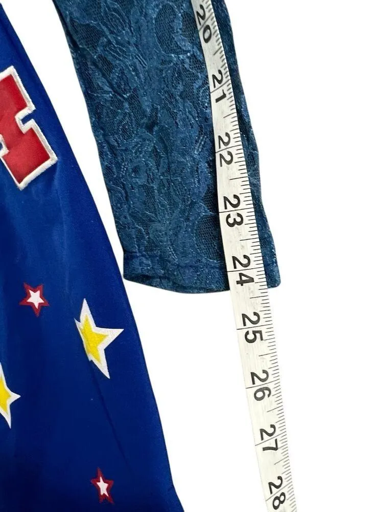 Vintage Raw Blue Jersey Dress L Blue New York Lace Sleeves Sporty Y2K Streetwear Size L - Image 8