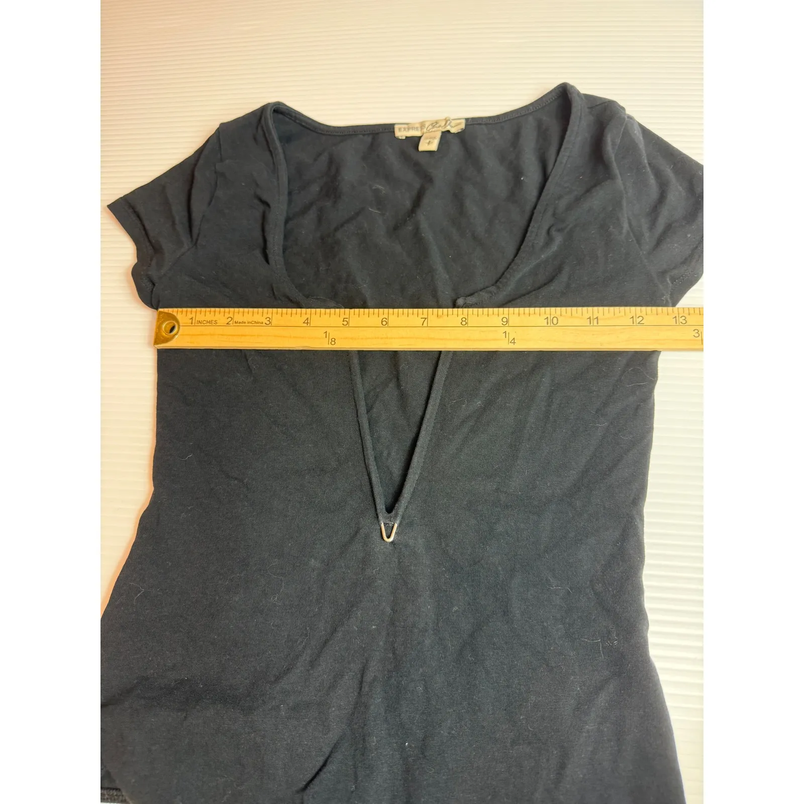 Express One Eleven Bodysuit Top Women's‎ Small Black Ribbed V - Image 3