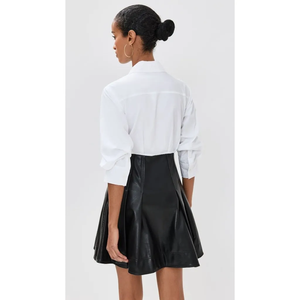 SIMKHAI Padma Poplin Combo Mini Dress in Black 6 New Womens Vegan Faux Leather - Image 14