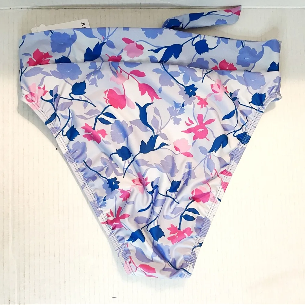 Splendid Floral Flurry Tie-Front Bikini Bottom High Leg Pant Sz L NWT Blue Pink - Image 8