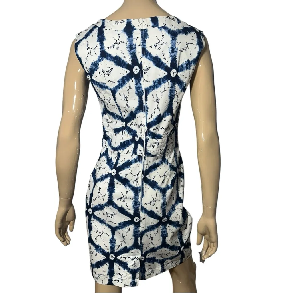 Samantha S Sung Women’s Size L Blue White Todaji Print Cotton Sheath Dress Size L - Image 4