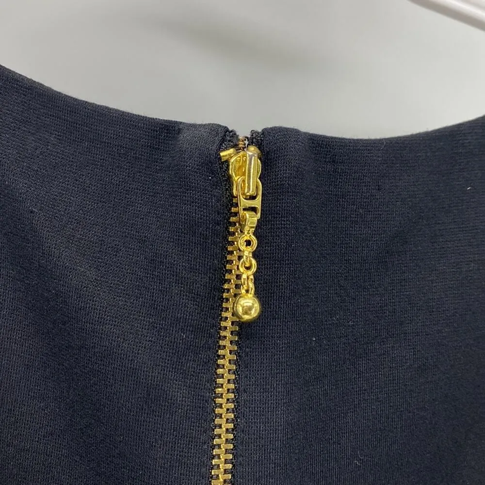 Kate Spade NY Ruffle Pocket Knit  Shift Dress Black gold exposed zipper dress - Image 9