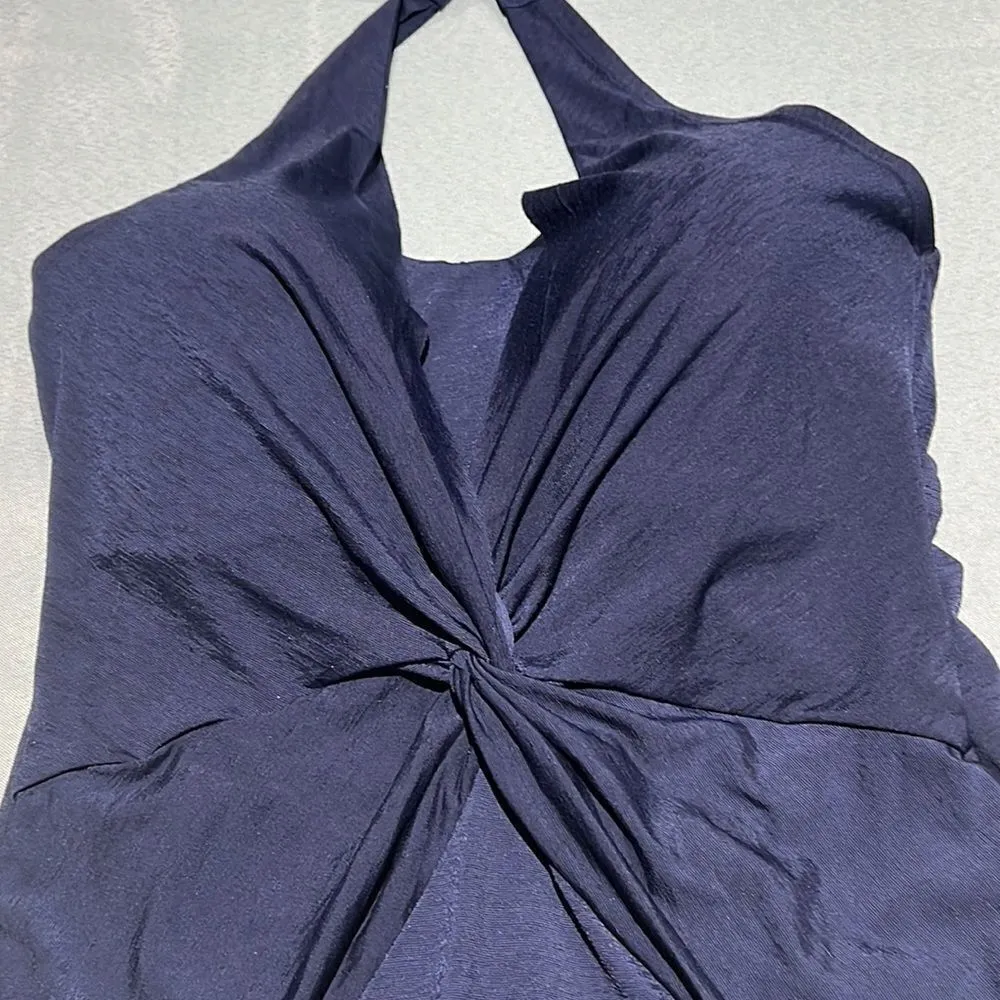 Merona navy‎ blue one piece twisted front halter bathing suit D22 - Image 4