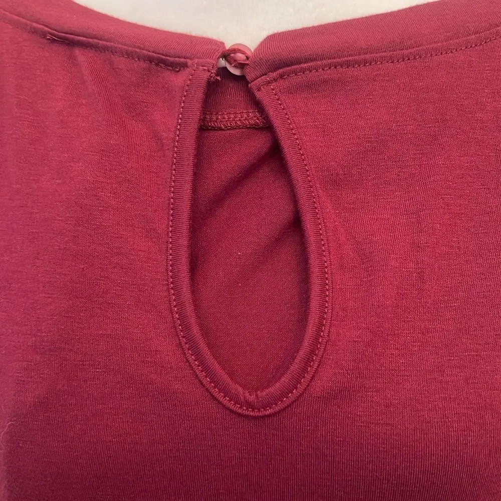 NWT Pretty Garden size small long sleeve elastic waist pockets burgundy jumpsuit - Image 4