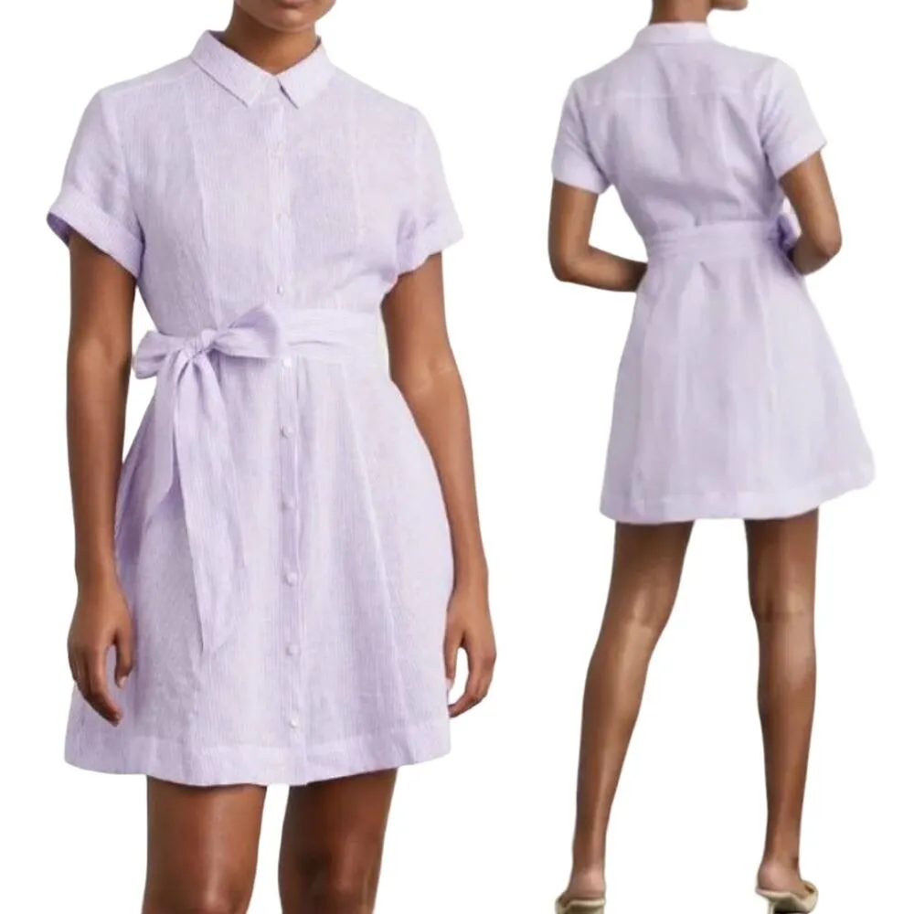 Hill House Striped Laura Shirtdress Belted Fit & Flare Mini Lilac NEW Womens XL Purple - Image 9