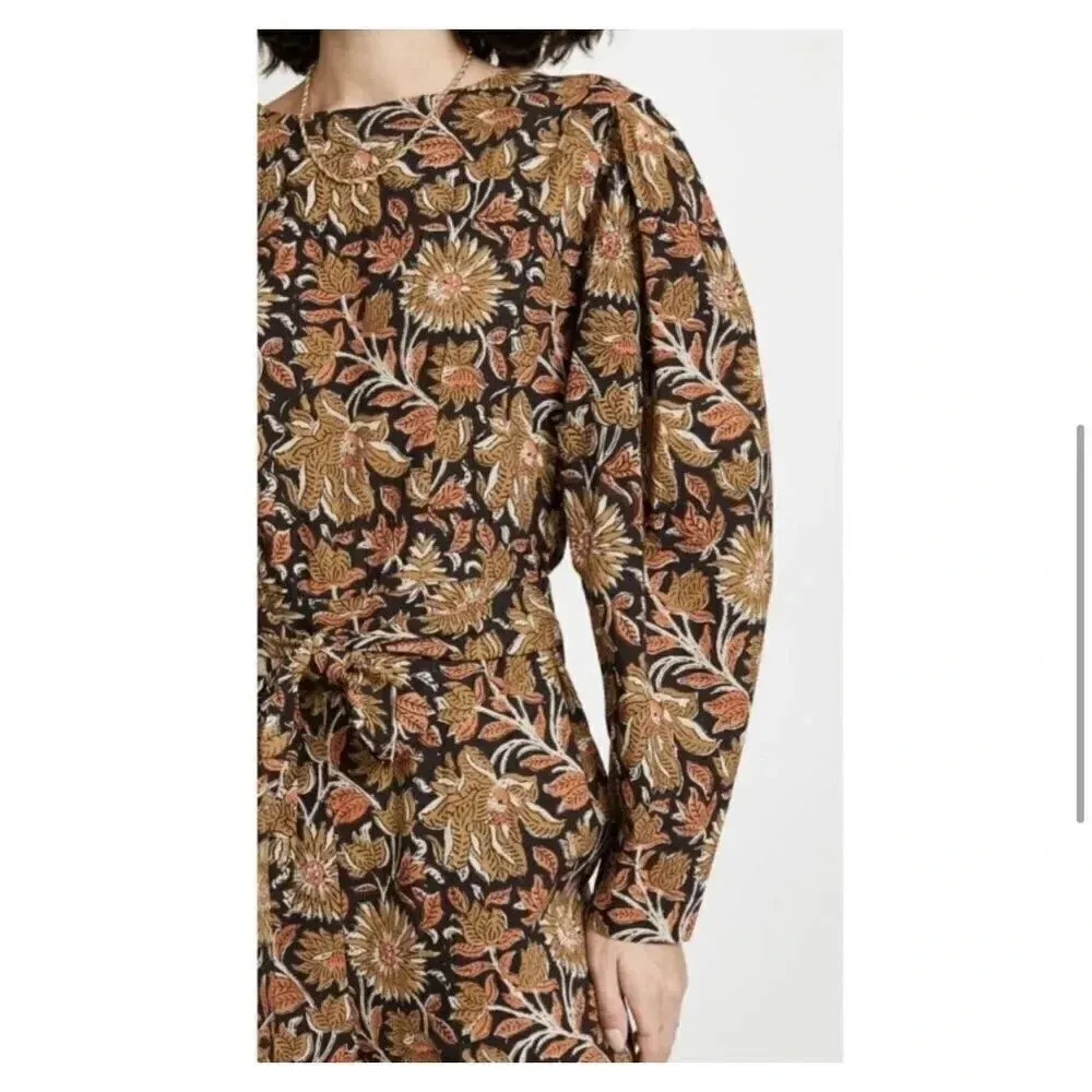 MILLE | Eva Jumpsuit Brown "Sunset Floral" Wide Leg Balloon Sleeve | Size Small Orange - Image 5