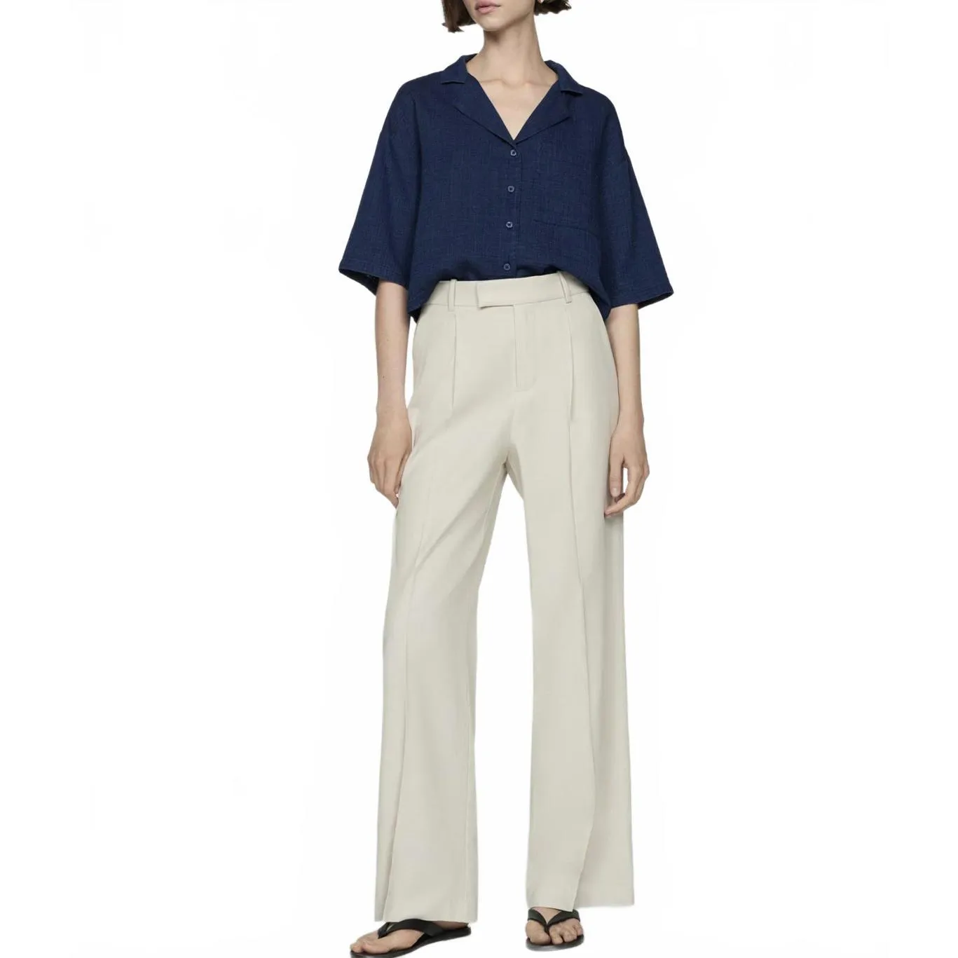 Mango 100% Bambula Cotton Short Sleeved Cotton Shirt Night Blue NWT Bambie XL - Image 7