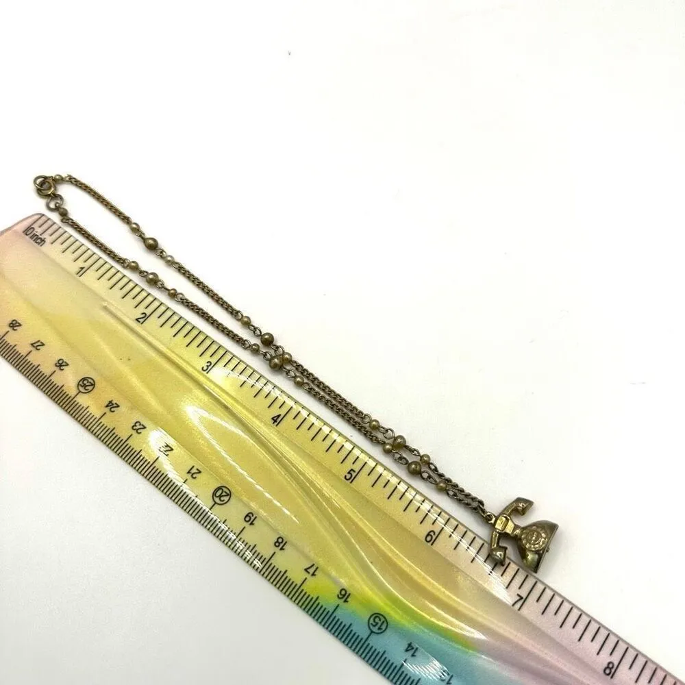 Vintage telephone pendant faux pearl choker necklace Gold - Image 7