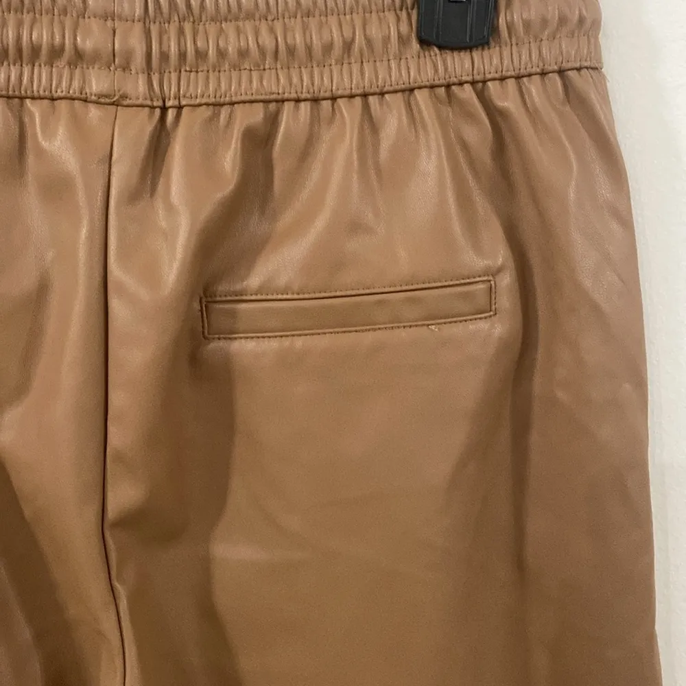 Zara tan faux leather drawstring jogger size M - Image 6