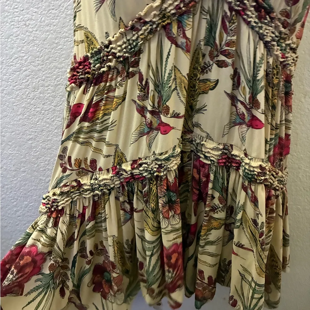 Free People Floral Hum-mingbird Haze Tiered Ruf-fle V-Neck Tunic Tank Swing Top - Image 10