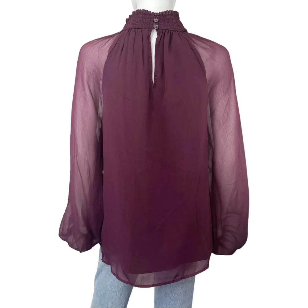 Joie Deep Wine Burgundy Sheer Sleeve Top, NWT - Image 3