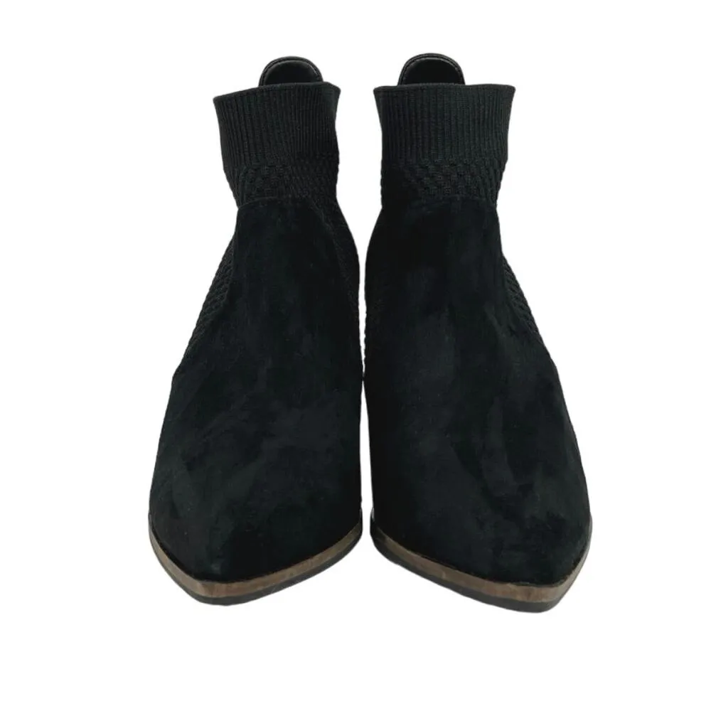 Cole Haan Maggie Black Knit Suede Pointed Toe Block Heel Slip On Ankle Boots 7B - Image 2
