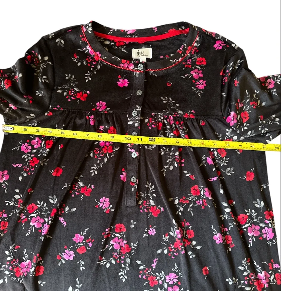 Aria Women's Long-Sleeve Stretch Velvet Nightgown Sz Medium Soft Print Floral - Image 8