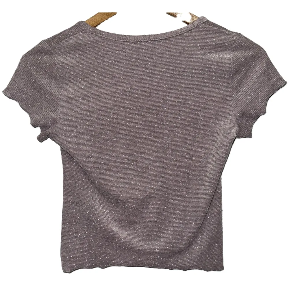 Womens Abercrombie & Fitch Purple Silver Glitter Short Sleeve Crop Top Size XS - Image 2