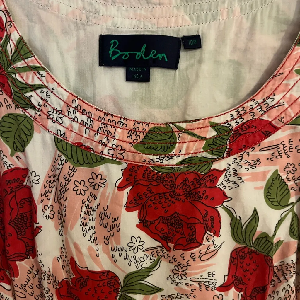 Boden Red and Green Floral Dress Size undefined - Image 3