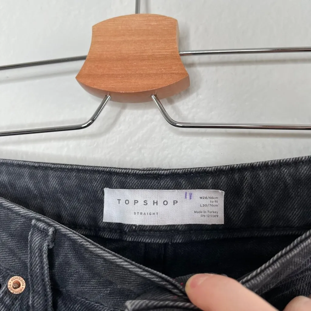 Topshop Womens Straight Leg High Waisted Black Denim Jeans Size 26 Frayed grunge - Image 4