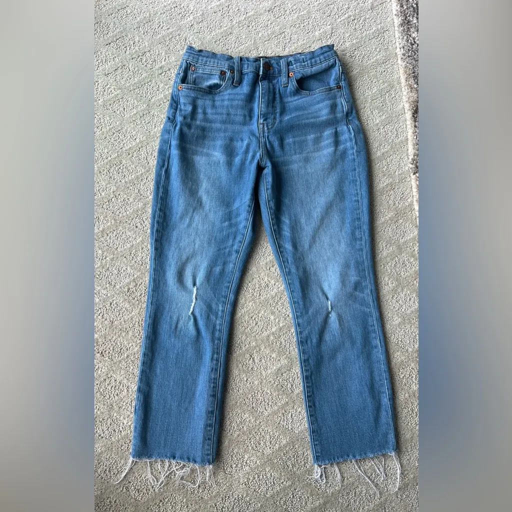 Madewell High Rise Slim Crop Boy Jean Raw Edge Medium Wash Size 26 - Image 3