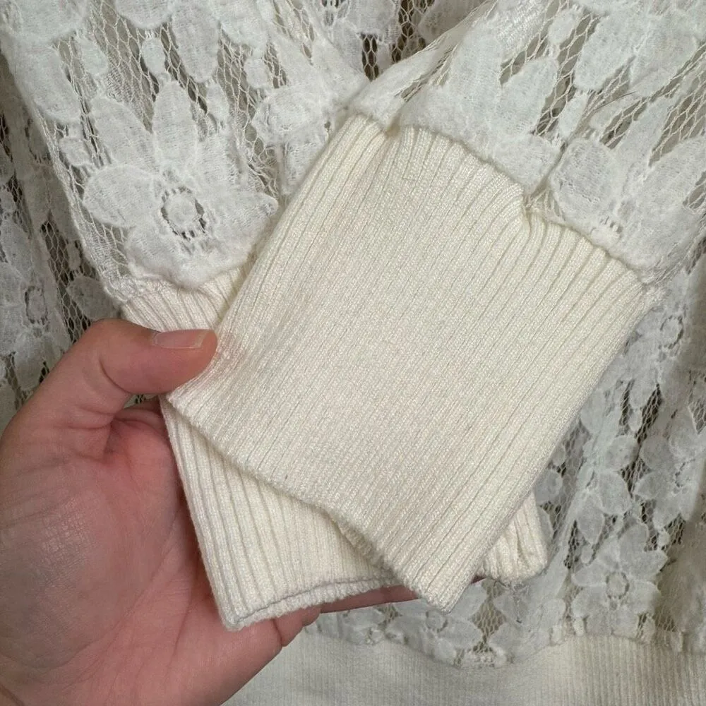 Kut From The Kloth White Floral Lace Scoop Neck 3/4 Sleeve Top Large - Image 5