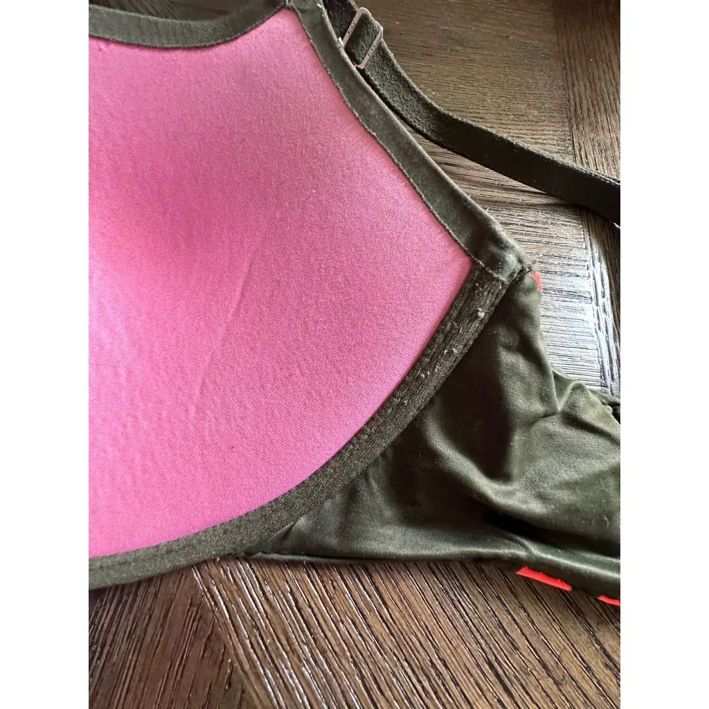 Victoria's Secret PINK Push-Up Bra 34D Army Green & Red Comfy Fit - Image 5