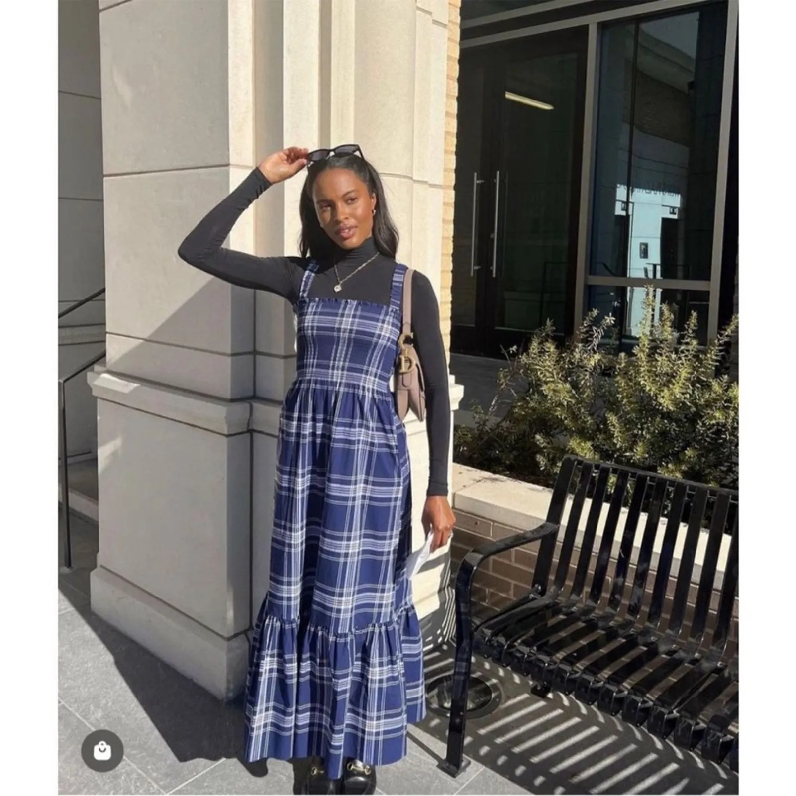 Hill House Home The Anjuli Nap Maxi Dress in Navy Blue Spring Plaid NEW XXS - Image 4