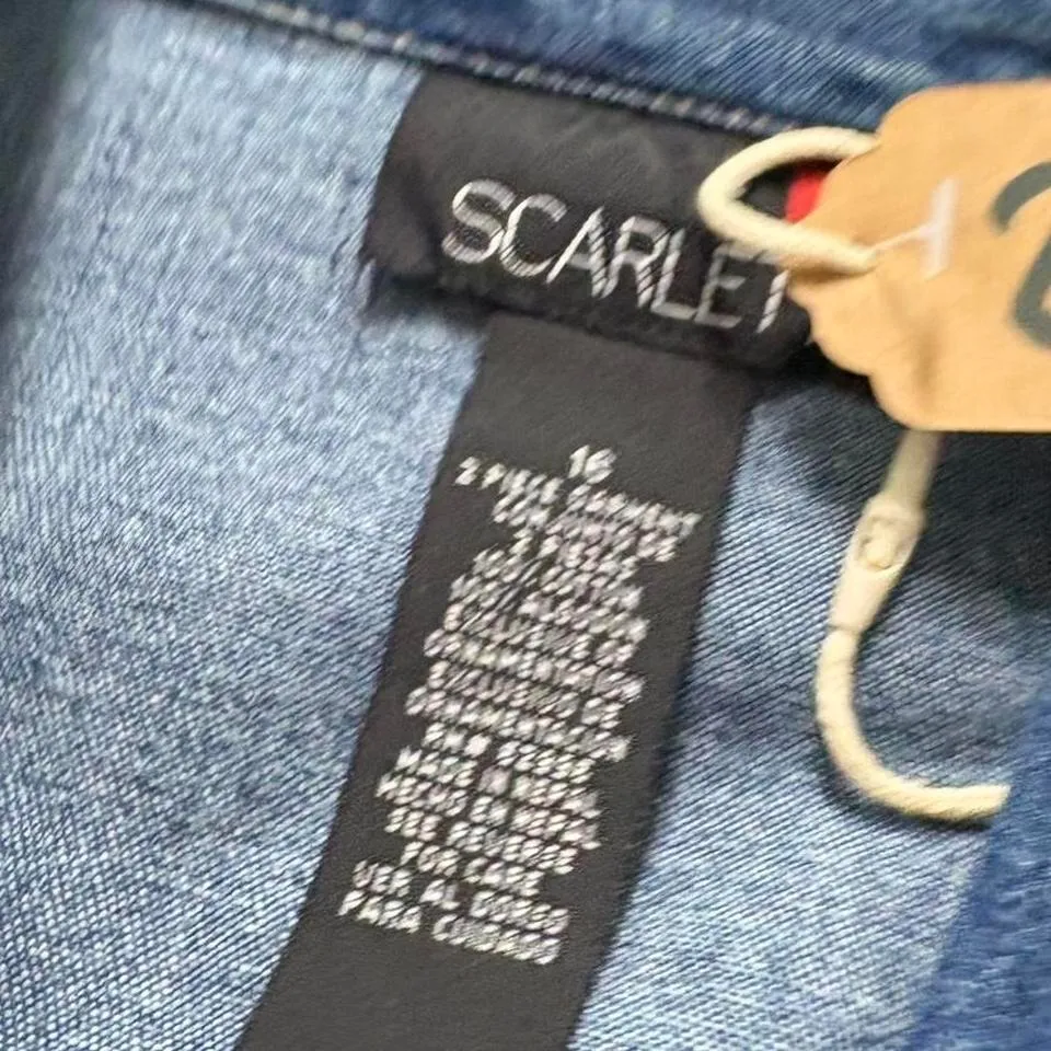 Vtg 90s Scarlet Denim Button Up Floral Embroidered Size 16 Cottage Prairie Retro - Image 6