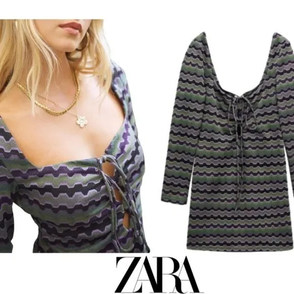 Zara metallic green purple cutout dress blogger favorite Size M - Image 2