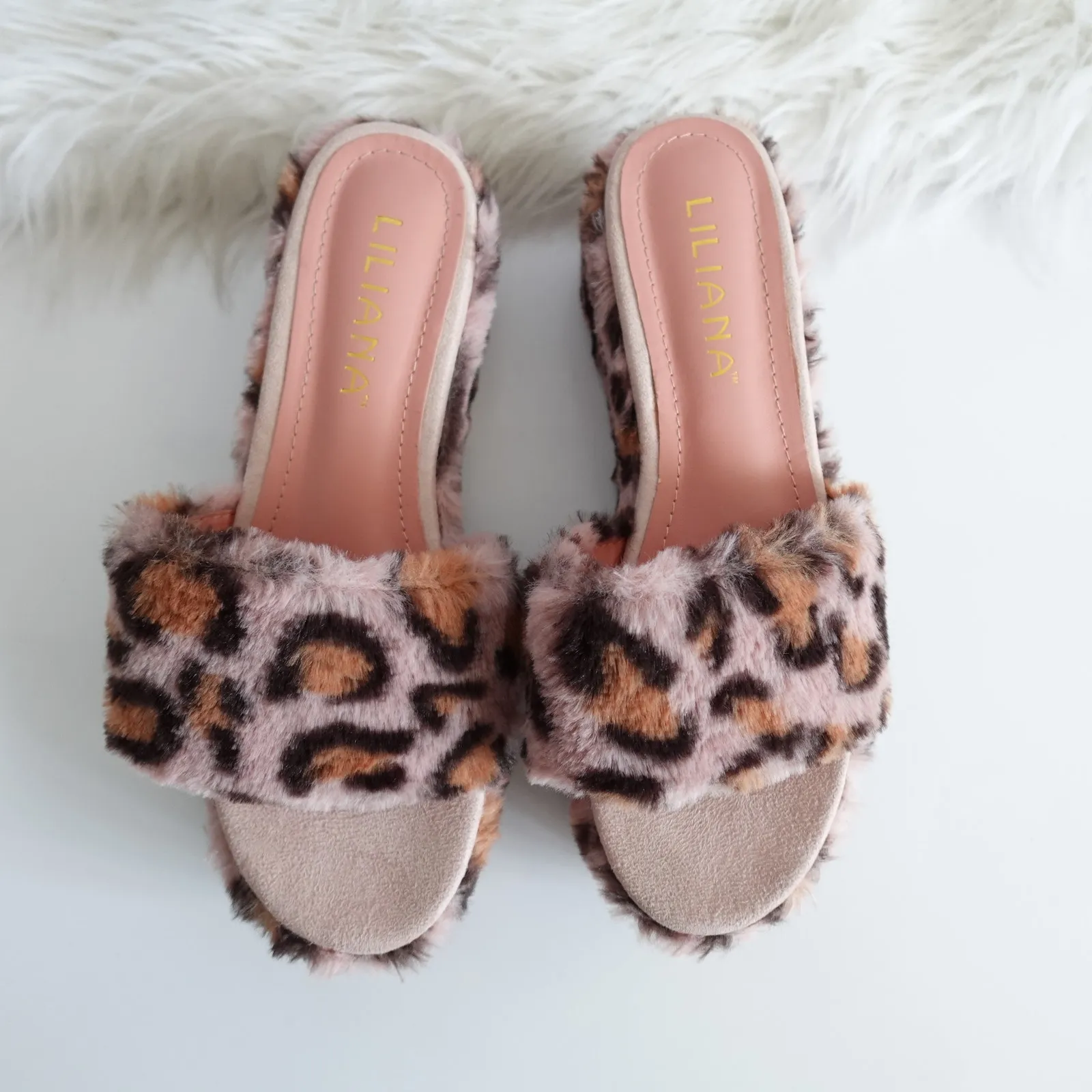 Liliana Cute Fuzzy Y2K Aesthetic Pink Fluffy Leopard Platform Slide Sandals - Image 3
