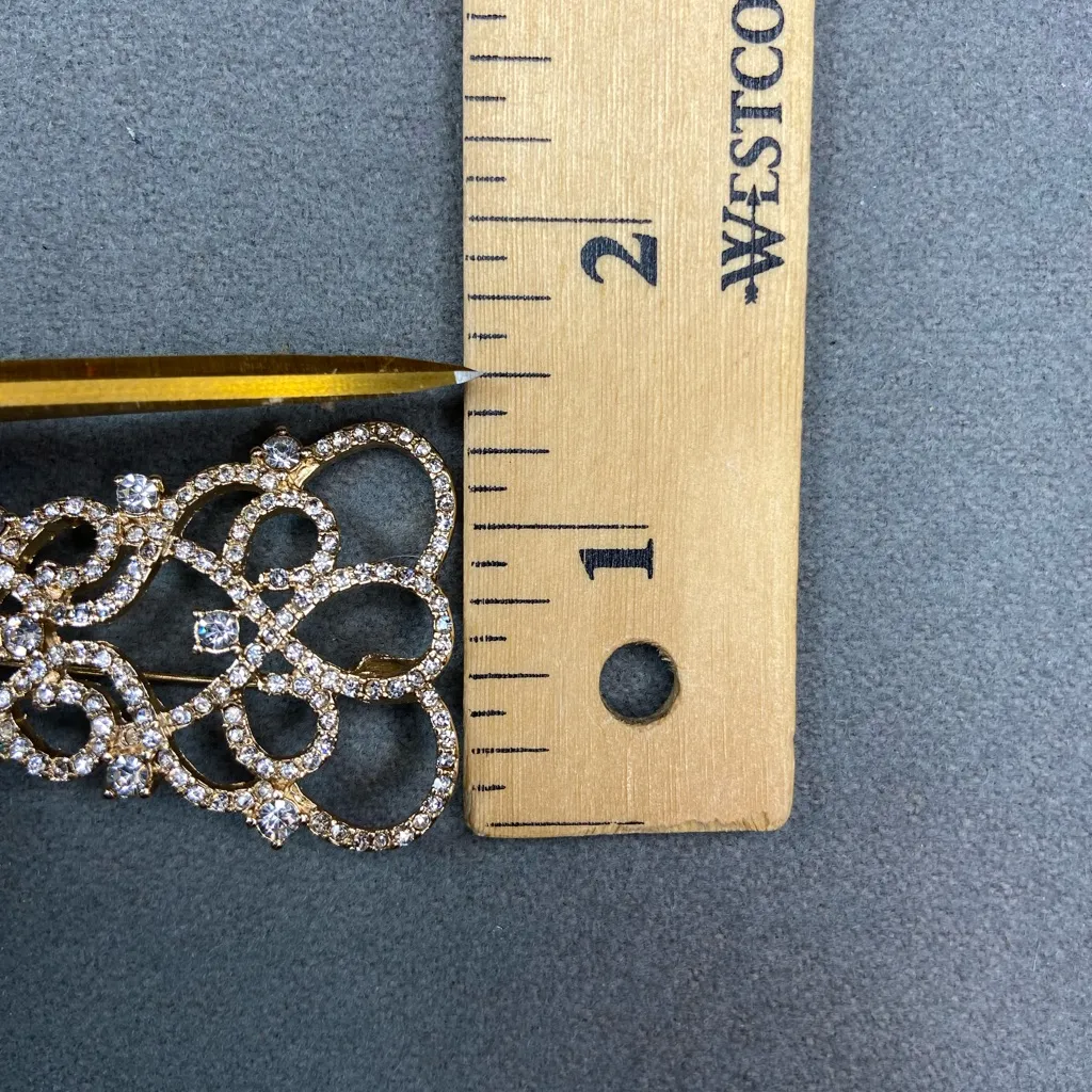 Rhinestone Christmas‎ Tree Brooch Fun Pattern Gift Box 2.5” tall x 1.5” wide Gold - Image 5