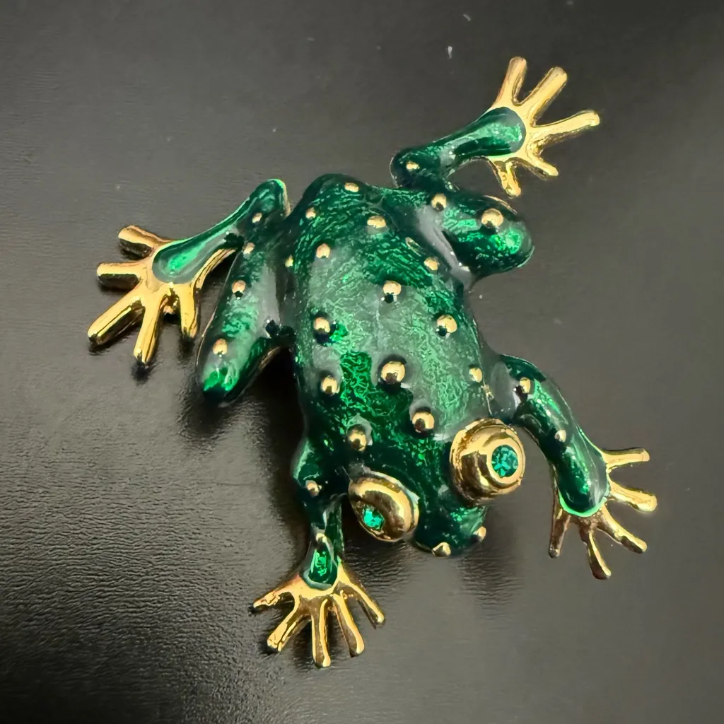 Vintage GIOVANNI Enameled Green Frog Gold - Image 2