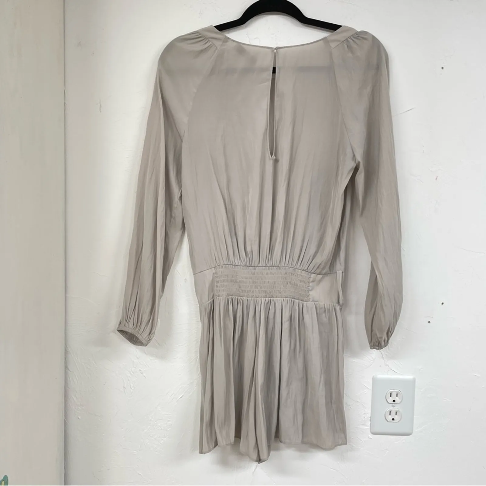 Ramy Brooke Grey Silky Long Sleeve Romper Womens S Casual Beach Elastic Waist - Image 9