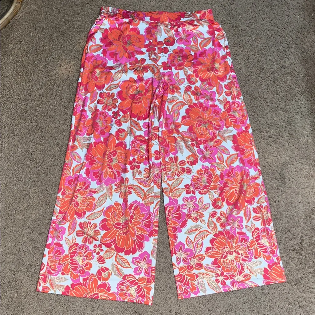 Jude Connally Nicolette Wide Leg Pants Gilded Jude Cloth Peony Dream Gold Medium Pink - Image 3