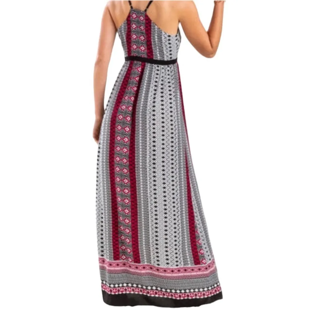 FRANCESCA’S MI AMI ROMANTIC GOTH SLEEVELESS DEEP V NECK BOHO MAXI DRESS XS Black - Image 4