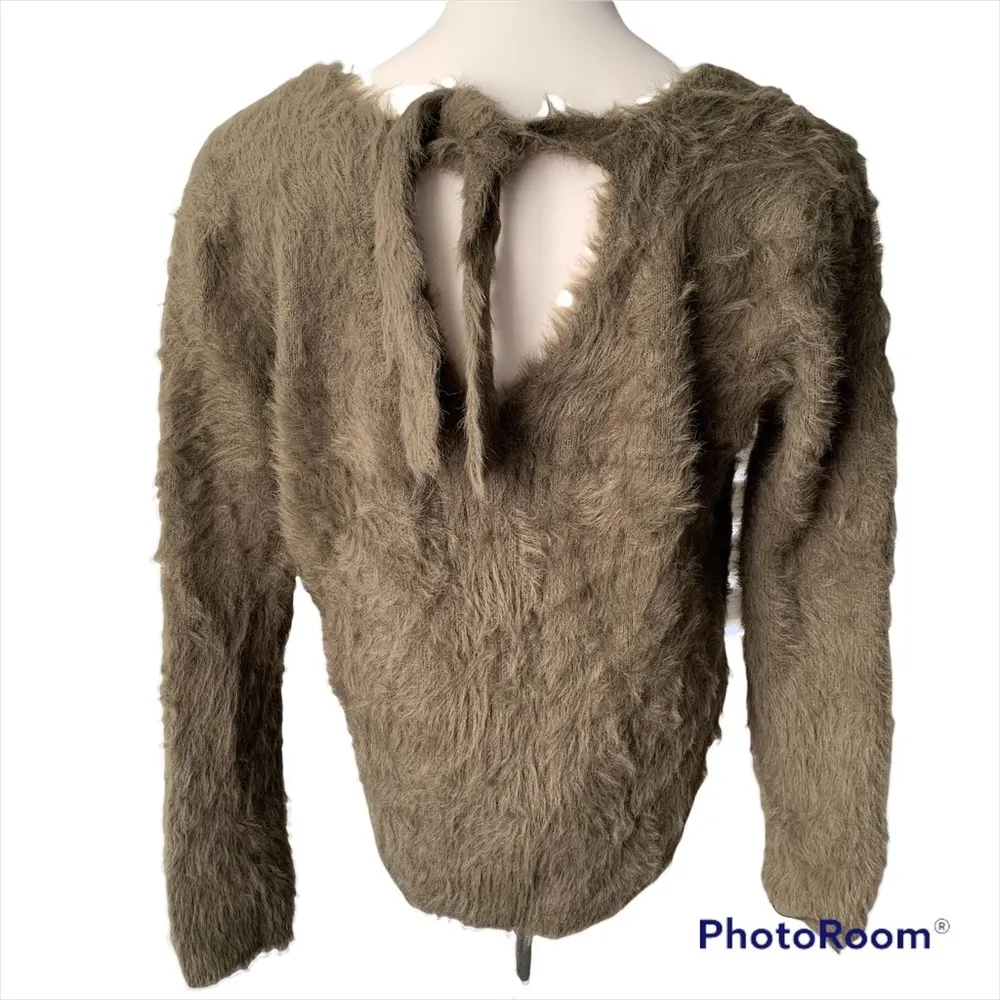 Banana Republic Fuzzy Merino Wool Blend Olive Green Sweater Tie Back - Image 3