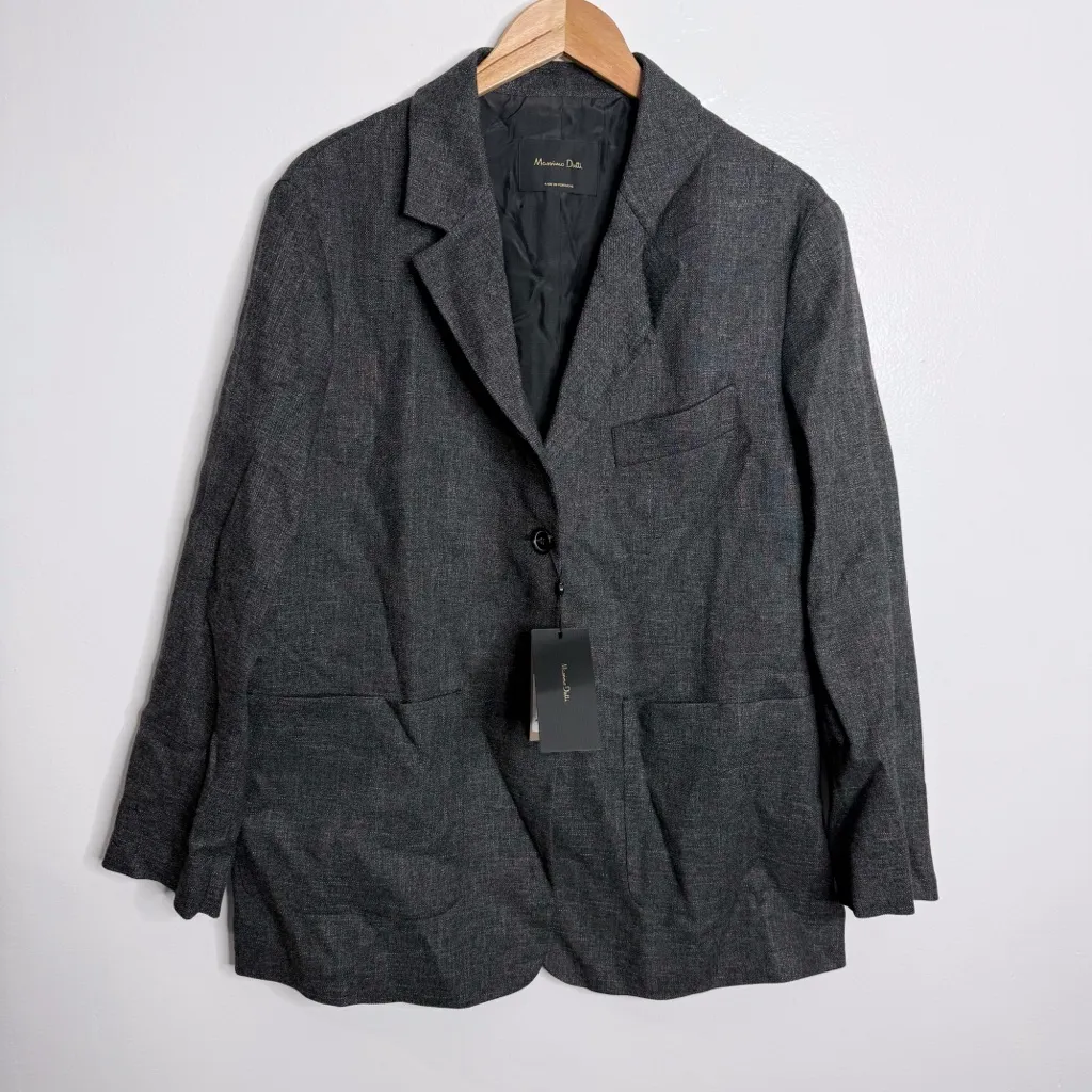 NWT Massimo‎ Dutti Long Blazer Melange Pockets Black Notch Lapel Collar Medium - Image 3