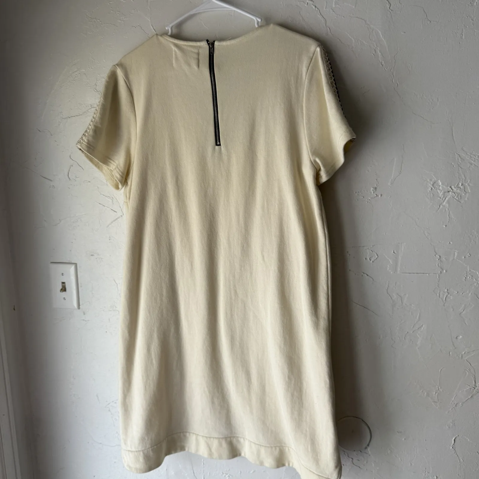 Moon‎ River Dress Womens Medium Cream Black Fringe Boho Short Sleeve Mini Dress - Image 10