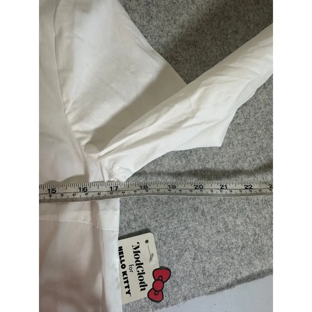 ModCloth Hello Kitty Small Button-Up Top Embroidered White Womens Long Sleeve - Image 14