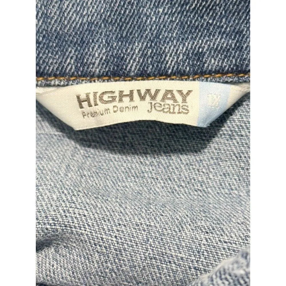 Highway Jeans Women's Distressed‎ Collared Button Down Denim Jacket Blue Size 1X - Image 2