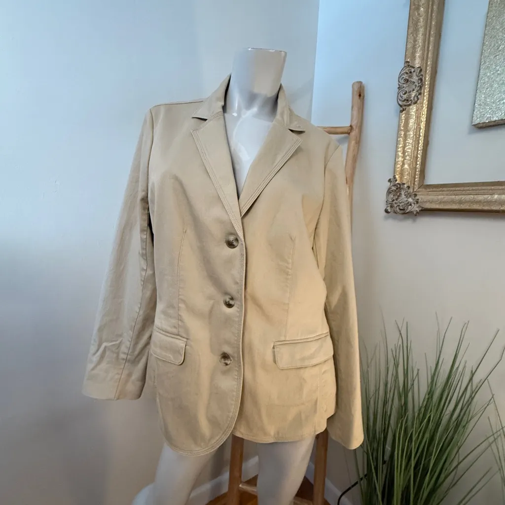 LL Bean Blazer Womens Large Kahki Canvas Lined Barn Riding Jacket‎ Tan - Image 10