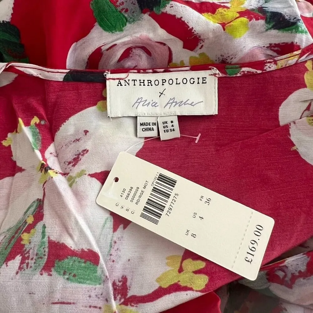 NWT Anthropologie Rosalia Red floral Wrap Midi Dress Size 4 - Image 6