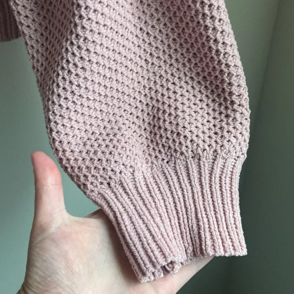 Hollister Easy Cozy Waffle Mock- Neck Sweater (Sz S) Dusty Pink Rose Chenille - Image 6