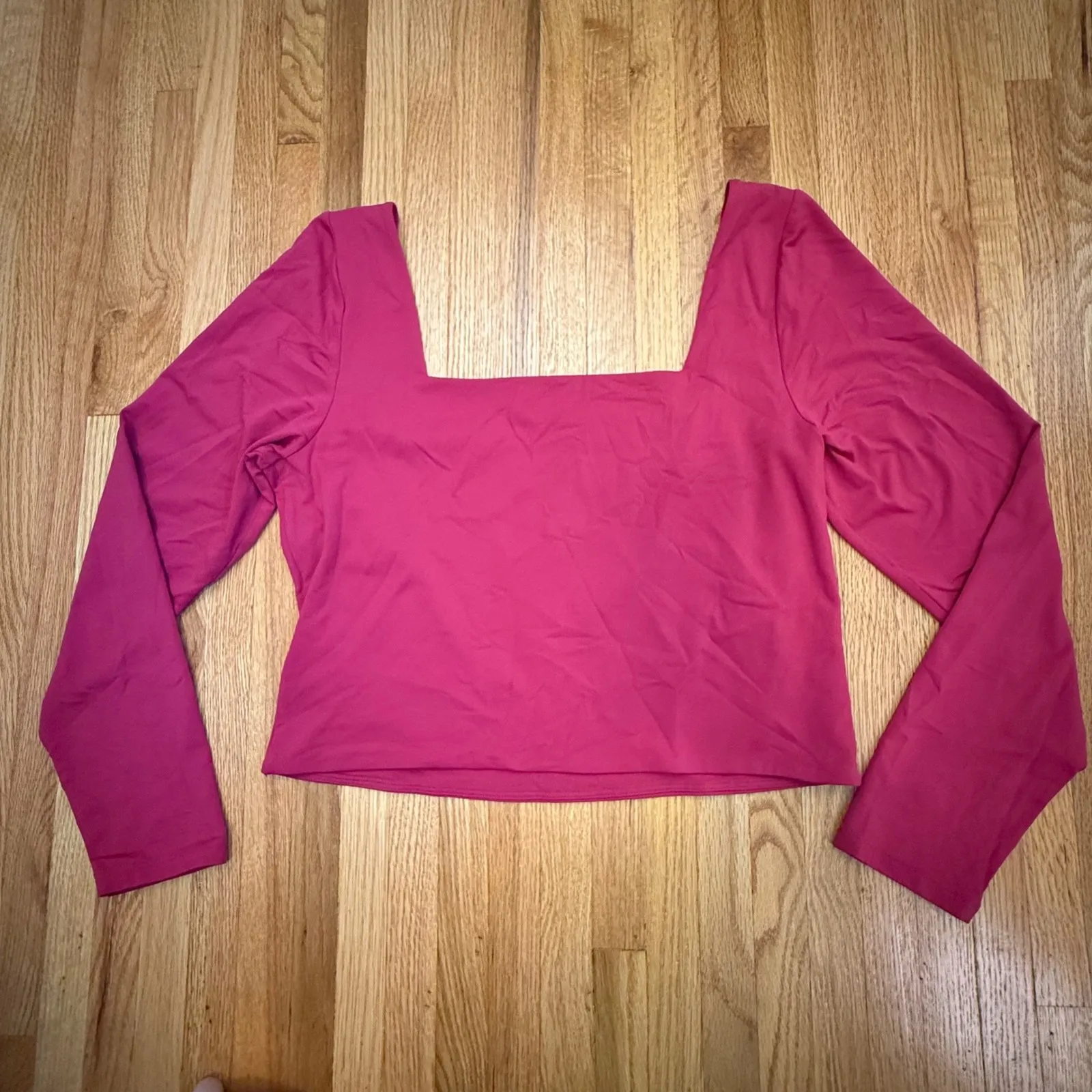 Babaton Aritzia Long Sleeve Square Neck Stretch Top‎ Fuchsia Pink Size 2XL Crop - Image 5