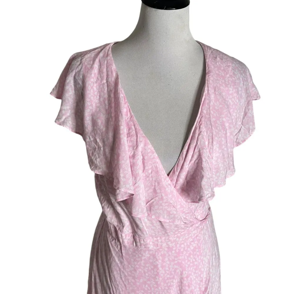 Draper James‎ Short Wrap Dress Size M Pink White Floral Ruffles Flowy Feminine - Image 4