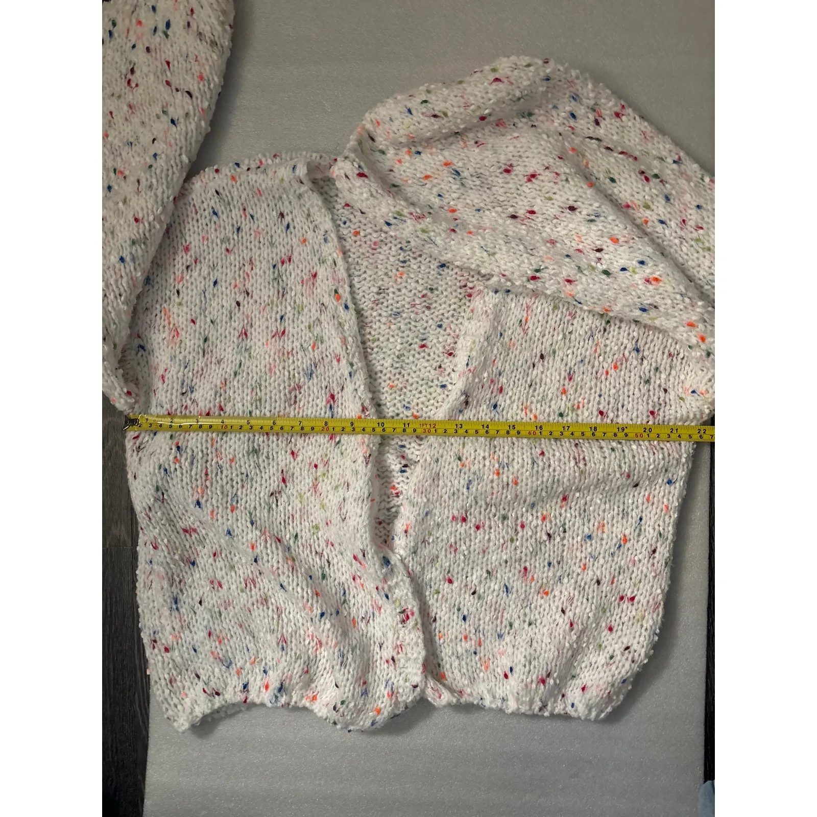 Shein White/ Multicolor Open Front Cardigan L Winter Cozycore Comfy Grandmacore - Image 7